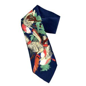 2/$18 SALE! Perry Ellis Handmade Silk Tie Tropical Bird‎ Design Mens Blue Birds